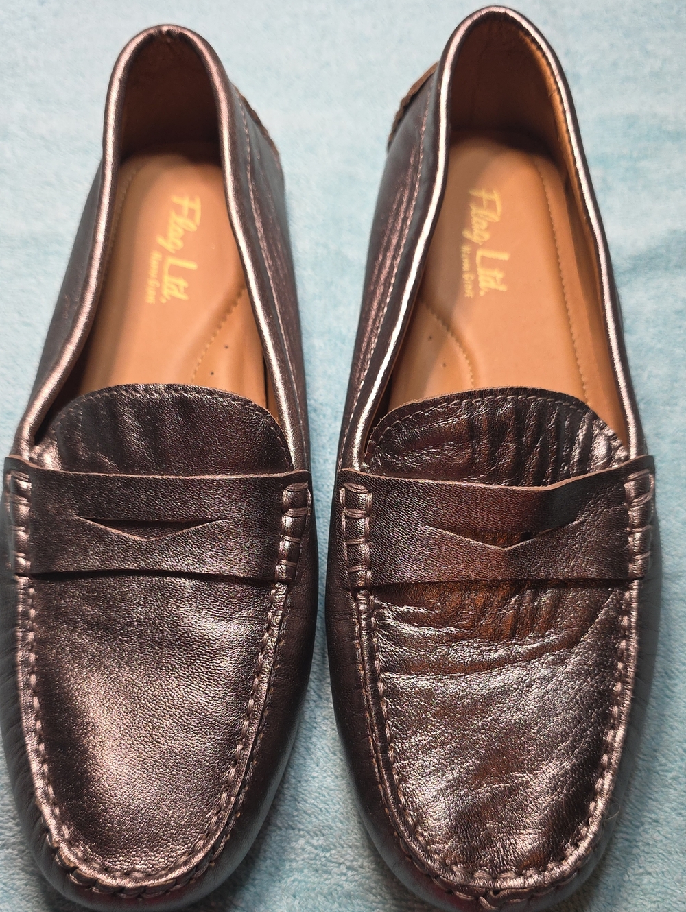 Flag LTD Pewter Leather Penny Loafers 7.5 Medium